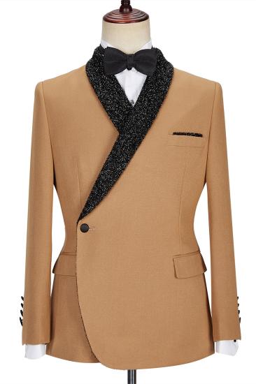 Glamorous Khaki  Sparkle Shawl Lapel Single Breasted Men Suits