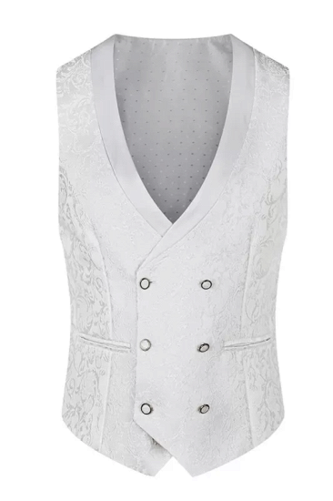 Newest White Jacquard Shawl Lapel Three Pieces Prom Suits | Happnessmall_3