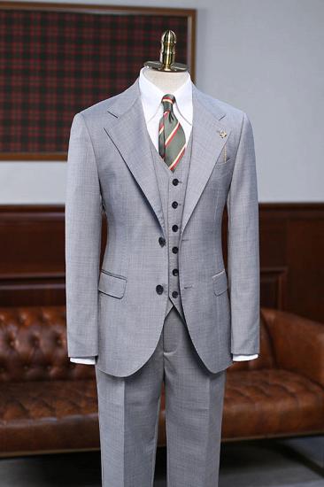 Christine Advanced Gray Small Plaid 3 Pieces Notched Lapel Slim Fit Business Suit_1