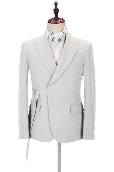 Fashion Peaked Lapel  Silver Men Suits with Adjustable Buckle_1