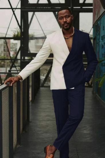 Elio Chic White And Navy Blue Slim fit One Button Lastest Prom Men Suits_1