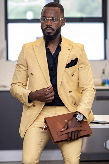 Scarlett Newest Yellow Double Breasted Peaked Lapel Men Suits On Sale_2