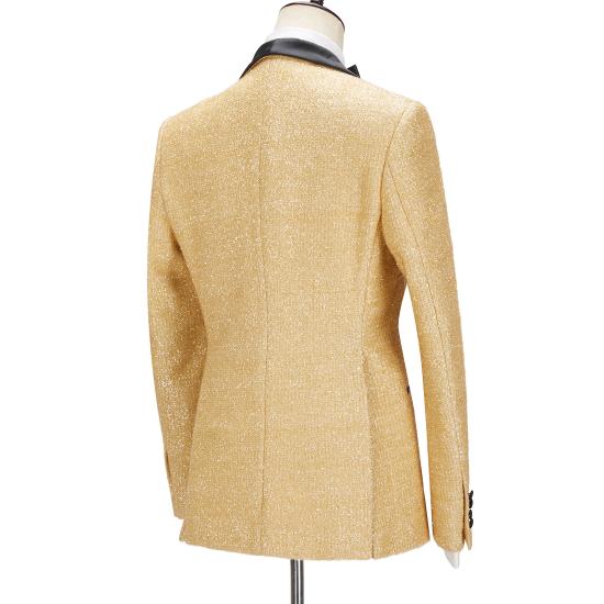 Fashionable Sparkly Golden Shawl Lapel  Three Pieces Men Suits For Wedding | Happnessmall_4
