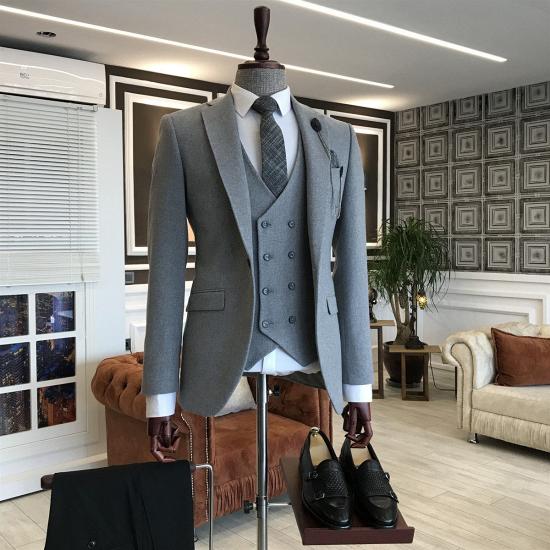 Stylish Gray 3-Pieces Notched Lapel Fashion Business Men Suits_2