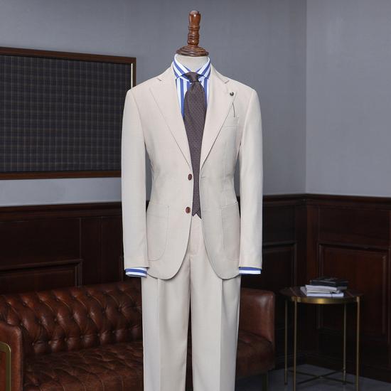 Maxime Stylish Light Khaki 2 Pieces Notched Lapel Custom Suit For Business_2