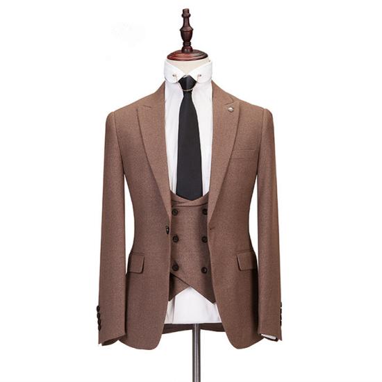 Fashionable flip collar button solid color formal men's set_3