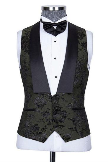 Gabriel Stylish Black Three Pieces Jacquard Peaked Lapel Wedding Groom Suits_2