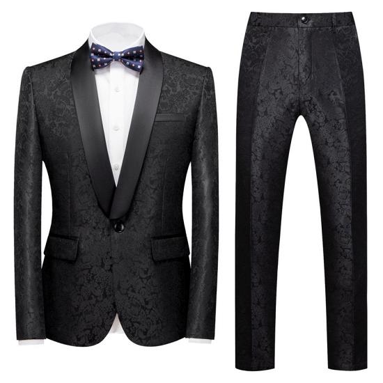 Nico Classic Black Jacquard Shawl Lapel Wedding Men Suits_2