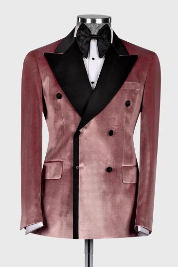 Beckett New Arrival Dusty Pink Double Breasted Velvet  Prom Suits With Peaked Lapel_1
