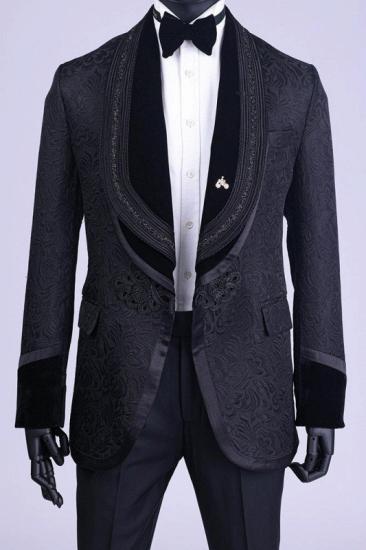 Pelagia Fashion Black Jacquard Shawl Lapel Two Pieces Wedding Suits_1