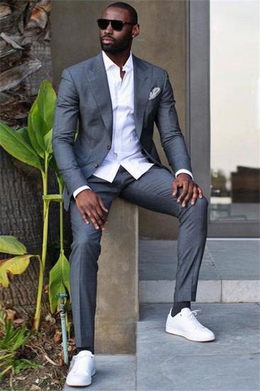 Huxley Simple Dark Gray Peaked Lapel Slim Fit Formal Business Men Suit_1