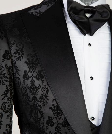 The Latest Black Leopard Print Peaked Lapel Three Pieces Men Suits | Happnessmall_4