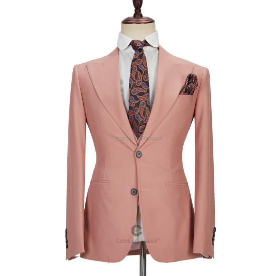 Unique 3 Piece Coral Pink Two Buttons Peak Lapel Stylish Men's Suit_4