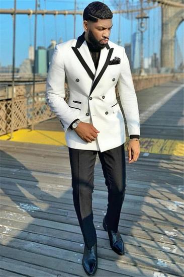 New Arrival White Double Breasted Peaked Lapel Wedding groom Suits | Happnessmall_1