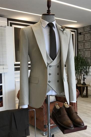 Sophia Modern Light Khaki Double Breasted 3-Pieces Business Suits For Men_1