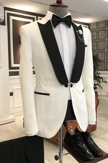 Phoenix Chic White Mixed Black Peaked Lapel One Button Slim Fit Prom Men Suit_1