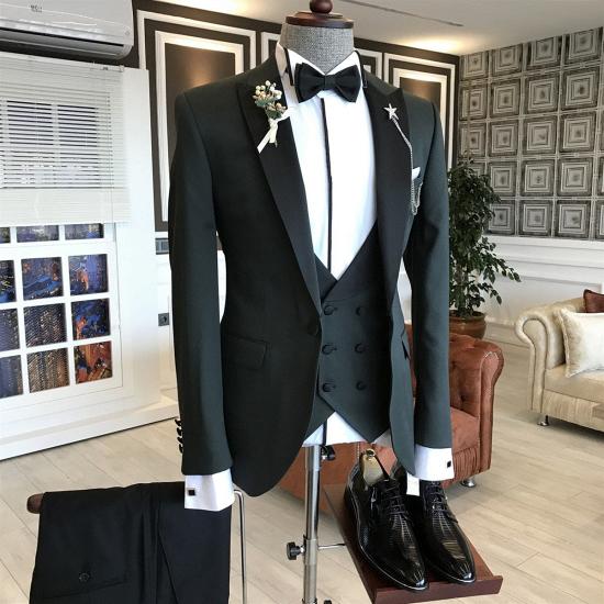 Asher Stylish Black Peaked Lapel Bespoke Men Suits for Business_2