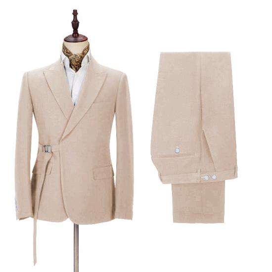 Latest Design Champagne Men's Casual Suit  | Buckle Button Formal Groomsmen Suit for Wedding_2