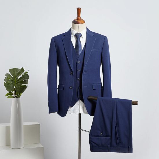 Abigail Traditional Blue 3 Pieces Notched Lapel Slim Fit Bespoke Business Suit_2