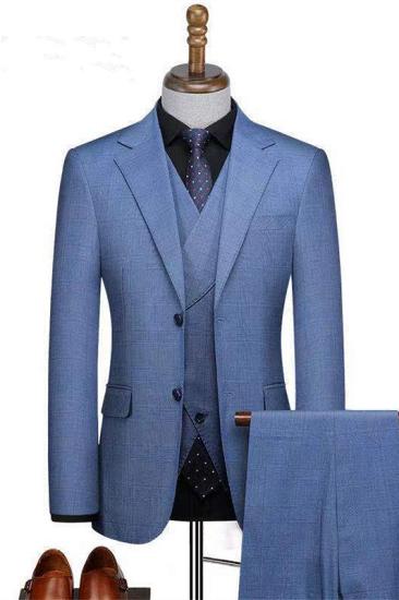 classical Blue Three-Pieces Slim Fit Notched Lapel Business Suits