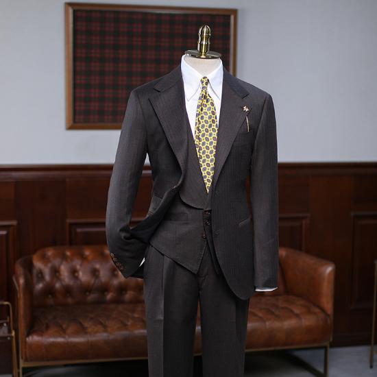 Nova Fashion Coffee Striped 3 Pieces Bespoke Formal Menswear_2