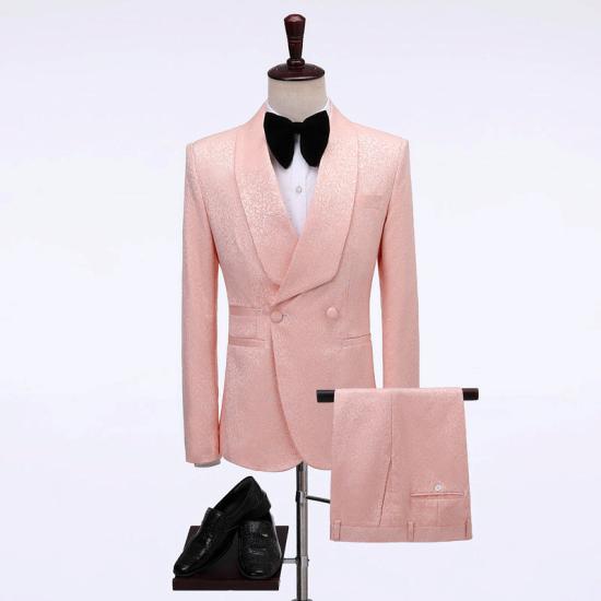 Cruz Popular Pink Double Breasted shawl Lapel Jacquard Wedding Men Suits_2