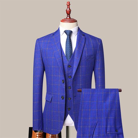 Fashion Royal Blue Stylish Plaid Slim Fit Formal Men Suits_2