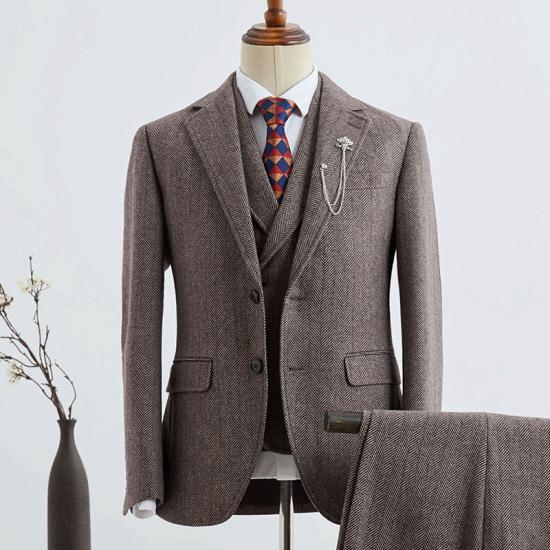 Cordelia Latest Design Coffee Striped Slim Fit Tailored Business Suit For Men_2