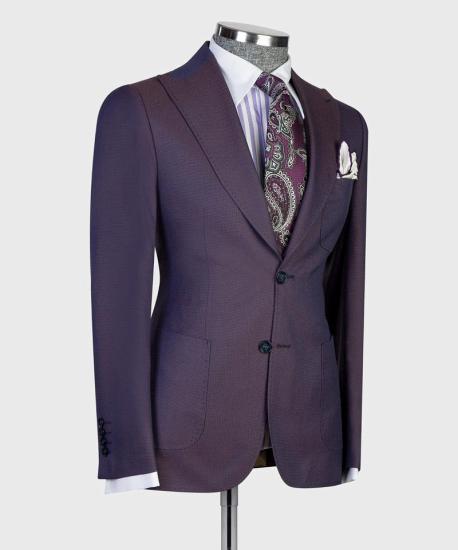 Modern Dark Purple  Peaked Lapel 3-pieces Men Suits For Business | Happnessmall_4