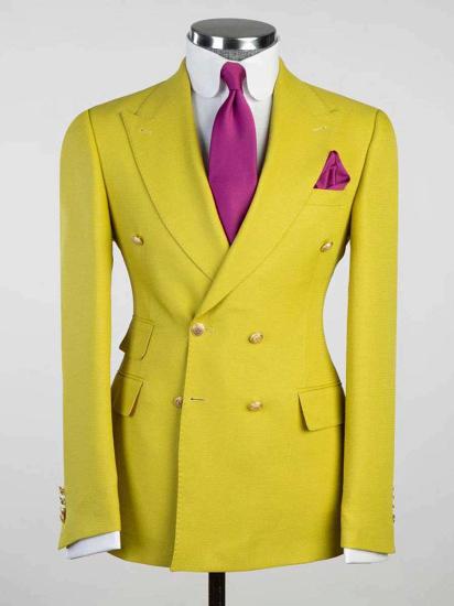 Chartreuse 2ps Peaked Lapel Slim Fit Men Suits | Happnessmall_1