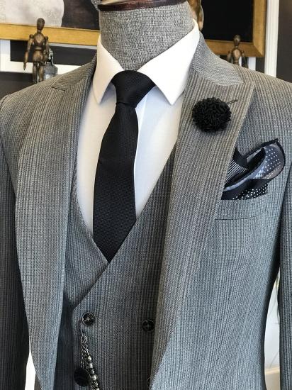 Modern Gery  Peaked Lapel One Button 3-Pieces Business Men Suits | Happnessmall_2