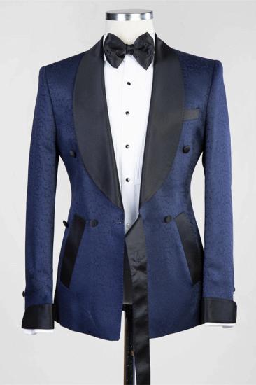 Chic Dark Blue Jacquard Shawl Lapel Wedding Men Suits | Prom Suits_3