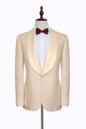 Elegant Champagne Jacquard Silk Shawl Lapel Wedding Tuxedos for Groom_3