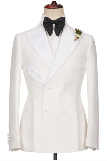 Unique white two-piece set with collar and double breasted men's wedding suit