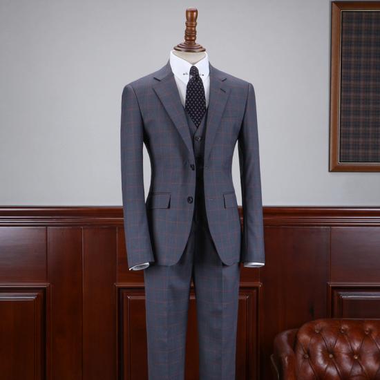 Angelina Fashion Dark Gray Plaid Notched Lapel 2 Button Business Suit_2
