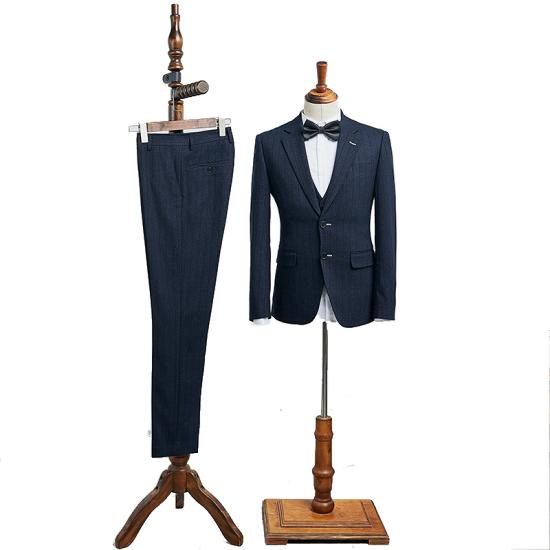 Chloe Chic Navy Blue Striped 3 Pieces Notched Lapel Business Suit_2