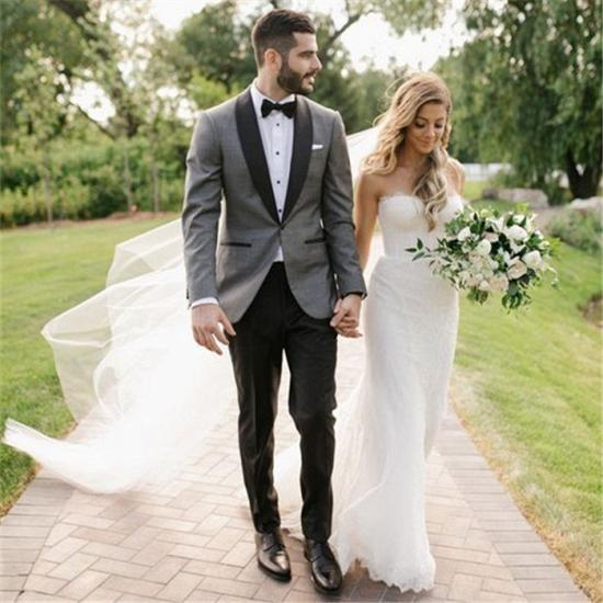 Orion Stylish Gray One Button Men's Wedding Suit With Black Shawl Lapel_2