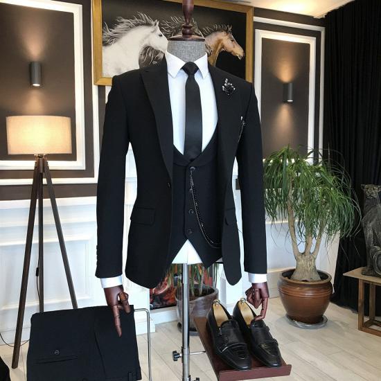Nora Traditional All Black 3-Pieces Peaked Lapel Business Suits For Men_2