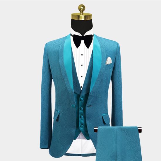 Shawl lapel jacquard slim fitting wedding men's three piece set_4