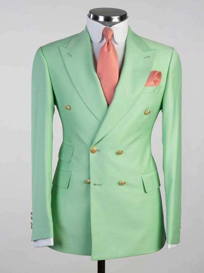 Mint Green 2ps Peaked Lapel Slim Fit Men Suits | Happnessmall_1