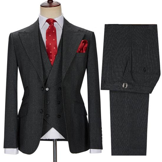 Happnessmall Trendy Formal Black Three Pieces Peaked Lapel Business Men Suits_3