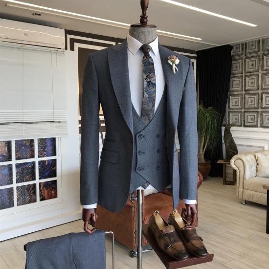 Phoenix Handsome Dark Grey Slim fit Three Pieces Men's Suits_2