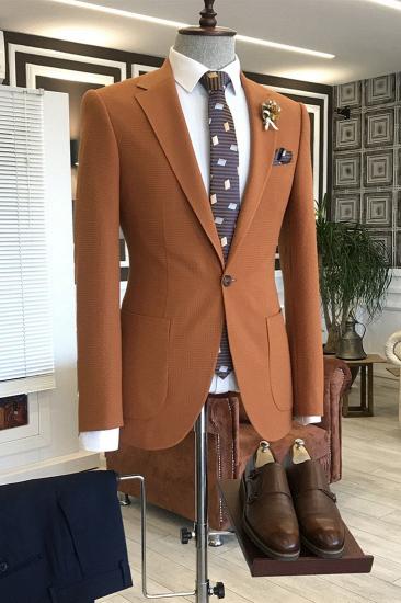 Unique Orange Notched Lapel One Button Slim Fit Suits For Business_1