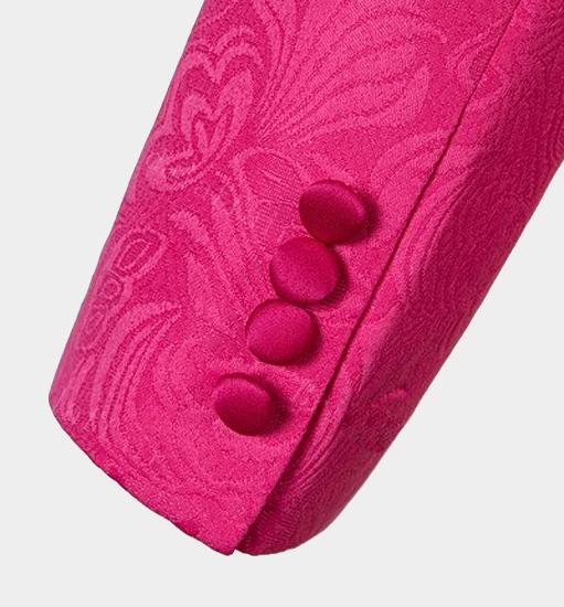 Chic Floral Pink Jacquard Corduroy Slim Fit Prom Suits with One Button_6
