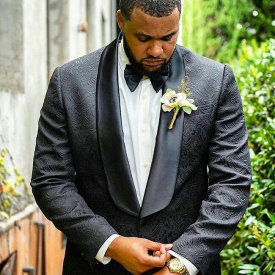 Jaxon Classic Black Jacquard Shawl Lapel Wedding Men Suits_2