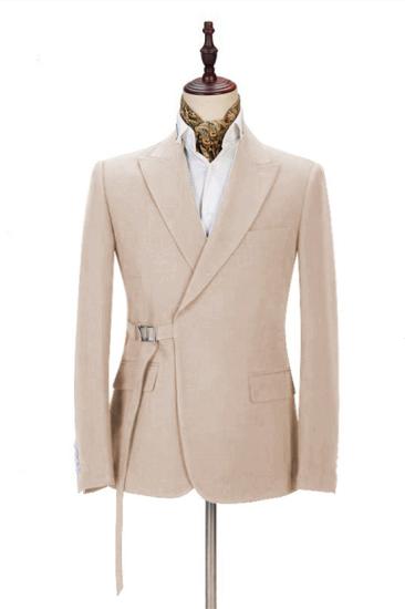 Latest Design Champagne Men's Casual Suit  | Buckle Button Formal Groomsmen Suit for Wedding