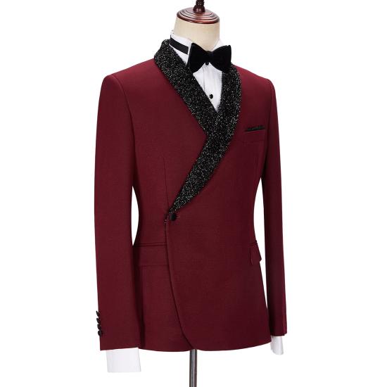 Chic Burgundy Sparkle Shawl Lapel Two Pieces Men Suits_4