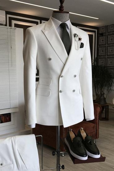 Dimitris Popular White Peaked Lapel Double Breasted Formal Business Men Suit_1