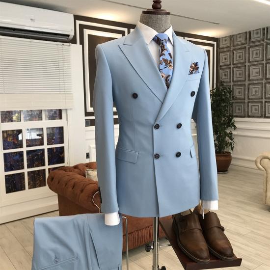 Happnessmall Trendy Blue Peaked Lapel Double Breasted Best Business Suits For Men_2