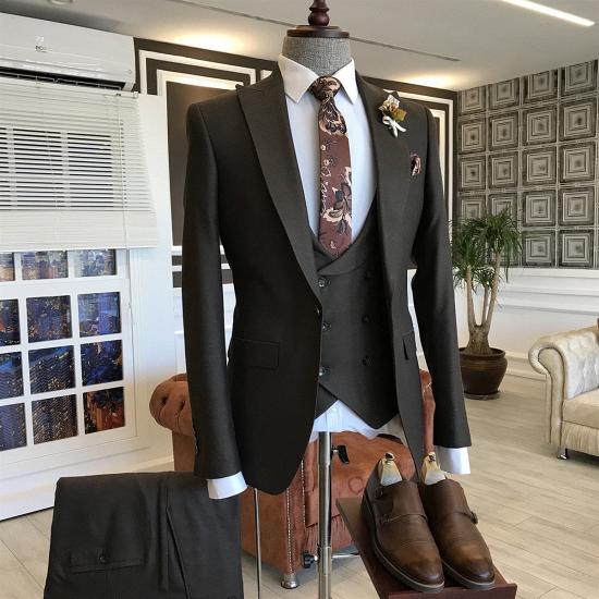 Ryder Elegant Black 3-Pieces Peaked Lapel Formal Suits For Business_2